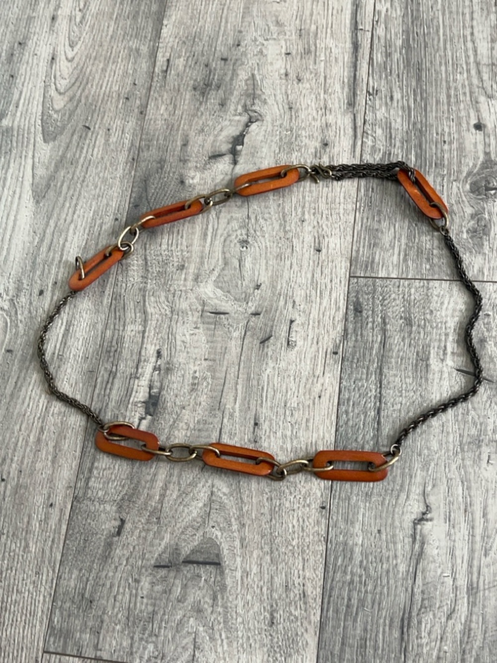 Vintage Chain Waist Belt BOHO Wooden Ovals One Size